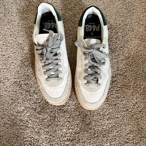 P448 Unisex White and Grey Sneakers with Green Accents